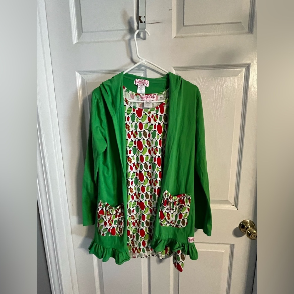 Green and Red Tulip Print Cardigan